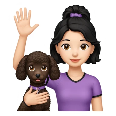 Ponytail black hair girl with brown Poodle say goodbye  sticker