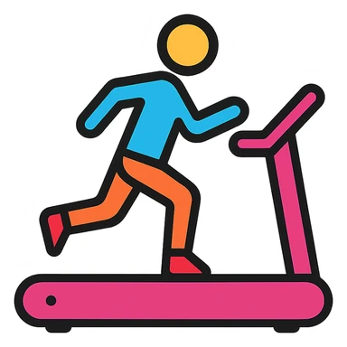 person running on treadmill, dynamic, gym, icon style, colorful sticker