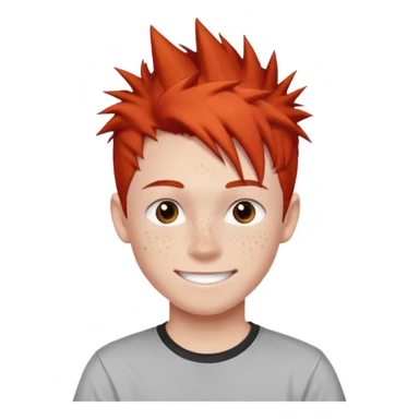 emoji of a teenage boy, spiky red hair, wearing a graphic tee, playful smile sticker