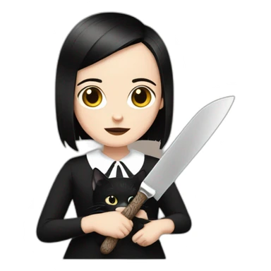 wednesday adams with a cat in right hand and a knife in left hand sticker