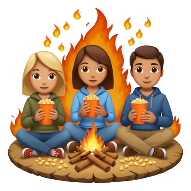 Born fire and people sitting beside born fire on chairs. Born fire is in the centre. People should be eating peanuts and popcorn. sticker