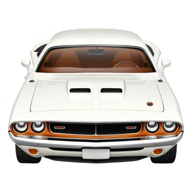 White 1971 Dodge Challenger at 30-degree three-quarter view, detailed front headlights and grille visible, sleek all-white exterior, simplified iOS emoji style sticker