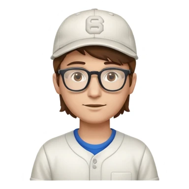 A software developer with brown hair and glasses wearing a baseball cap sticker