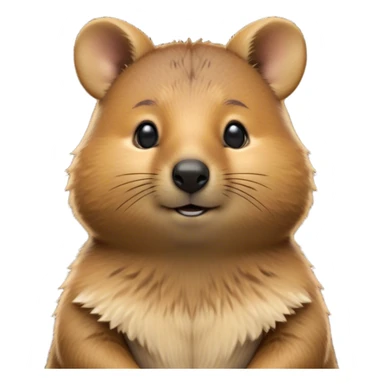 Cinematic Noble Quokka Portrait Emoji, Poised and regal, with a compact, endearing build and a smooth, well-groomed brown fur that glows with a hint of golden warmth, deep-set soulful eyes radiating kindness, Simplified yet sharp and sophisticated features, highly detailed, glowing with a soft, dignified glow, high shine, intelligent and joyful, stylized with an air of marsupial charm, focused and attentive, soft glowing outline, capturing the essence of a watchful and confident quokka, so majestic it feels as though it could bounce out of the screen with effortless authority! sticker