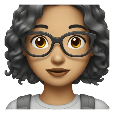 girl with black wavy shoulder length hair and grey eyes glasses sticker