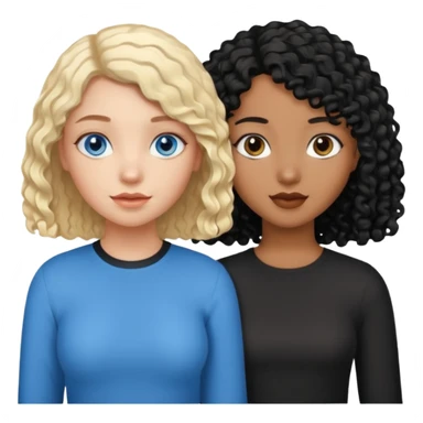 Girl best friends, one white with blond bob and blue eyes, one black with long black curly hair sticker