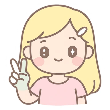 blonde popular girl making a peace sign with her hand, kawaii style sticker