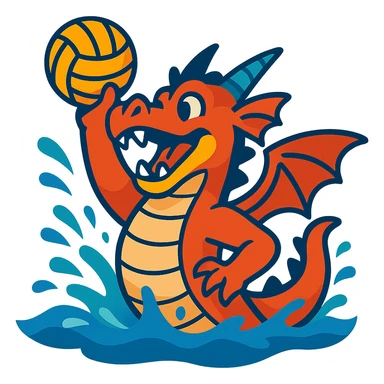 dragon playing water polo, illustrative style, vibrant colors sticker