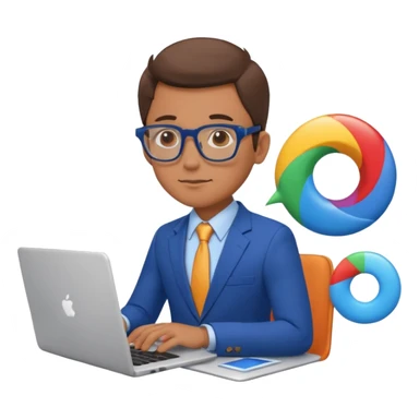 bussiness man technologist working on a laptop watching graphics sticker