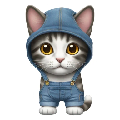 Tricolor cat dressed in denim overalls and Nike sneakers sticker