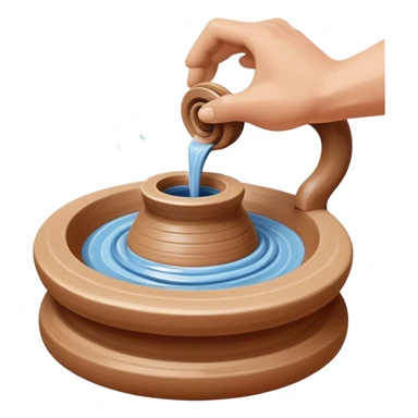 Cinematic Realistic image of a ceramic pottery wheel in action, with skilled hands shaping wet clay into a graceful form, featuring intricate details of swirling textures and gentle water splashes, illuminated by soft, artisanal lighting sticker