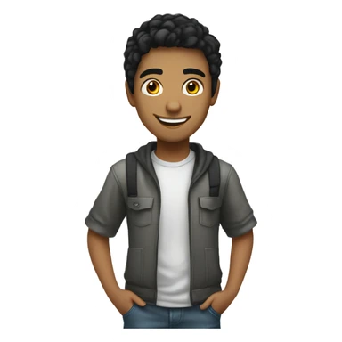 young programmer whire. black hair, computer, coding, smiling sticker