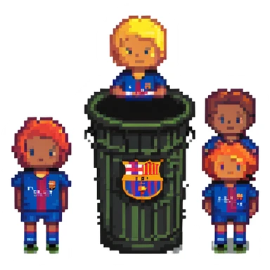 Barcelona soccer team in a trash can sticker