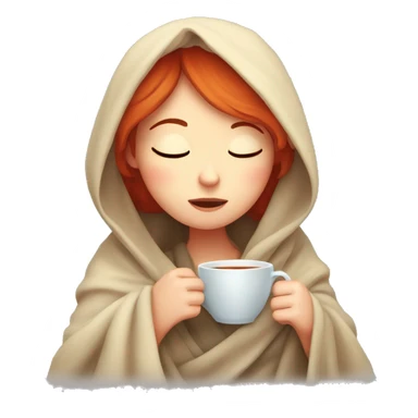 red hair girl wrapped in blanket drinking tea with eyes closed sticker
