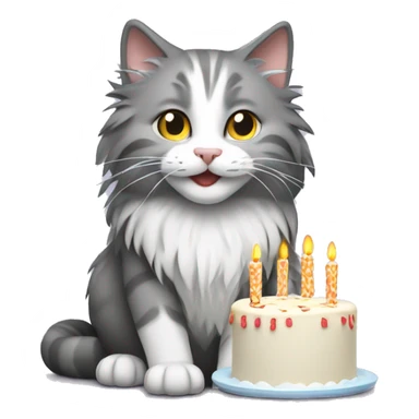 grey and white norwegian forest cat blowing candles sticker
