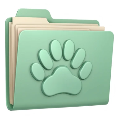 a pastel green folder of documents with a pawprint on it sticker