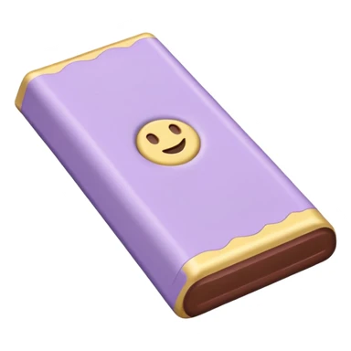 emoji style flat illustration, pastel lilac Milka chocolate bar, beige pink yellow accent tones, light grain, no background, pinterest sticker aesthetic sticker