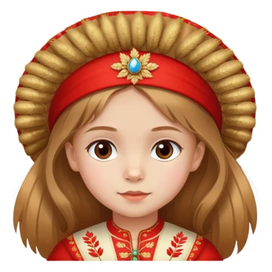Russian girl age of 5 with brown eyes and wheat hair wearing red kokoshnik  sticker