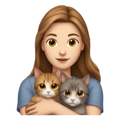 white girl with brown hair holding 2 cats sticker