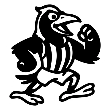 Collingwood Magpies mascot, black and white bird, energetic, sports theme, simple icon sticker