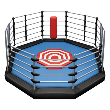 MMA cage arena object icon, octagon fighting cage with metal fence walls, padded corner posts, professional combat arena, 3D cartoon style, mobile game icon style, centered, clean background, no people, no text, no watermark
 sticker