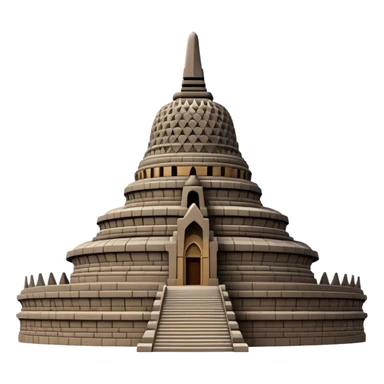 Cinematic Realistic Borobudur Landmark Emoji, showcasing the majestic ancient Buddhist temple rendered with intricate textures and serene, historic lighting. sticker