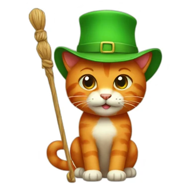 A red cat with a green hat and a staff sticker