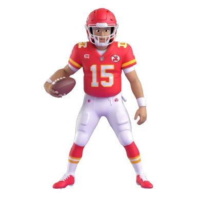 Patrick Mahomes, Kansas City Chiefs quarterback with curly hair, football uniform sticker