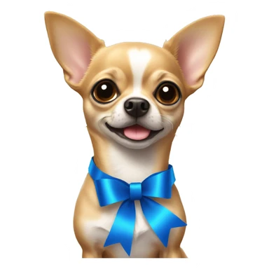 A chihuahua with a blue ribbon sticker