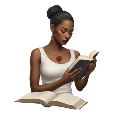 Hyper Realistic beautiful woman model with a small rose tattoo reading a book  sticker