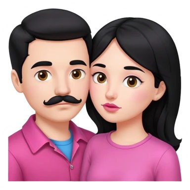 White couple kissing, boy with a mustache and black hair, the girl with long black hair in pink clothes sticker