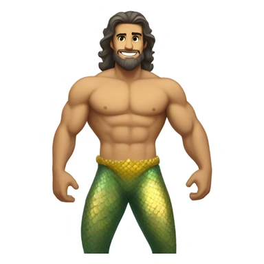 Tan muscular merman with yellow mermaid tail, dark hair and stubble  sticker