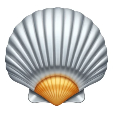 A seashell emoji made of polished silver chrome, smooth curved surface, reflective metallic highlights, elegant minimal design, iOS emoji style, centered, clean white background, soft lighting sticker
