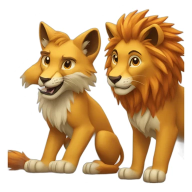 Lion and fox playing vidéo games sticker