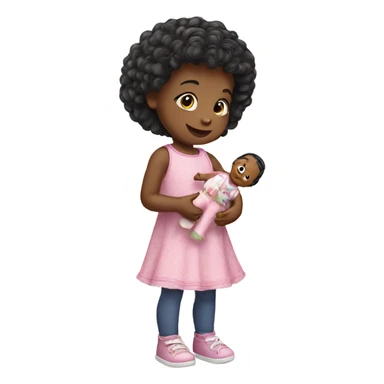 Toddler girl playing with doll sticker