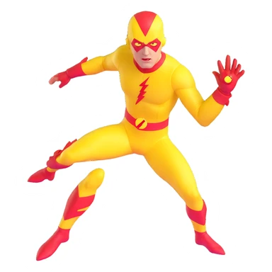 Reverse Flash villain with yellow costume and red lightning bolt sticker