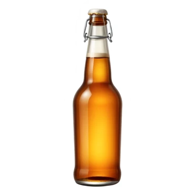 glass bottle of beer with warm amber hue visible through transparent glass, long neck, capped with metal crown, subtle condensation suggesting coldness, classic clean shape, no label or branding, soft lighting, subtle shadows, emoji scale sticker