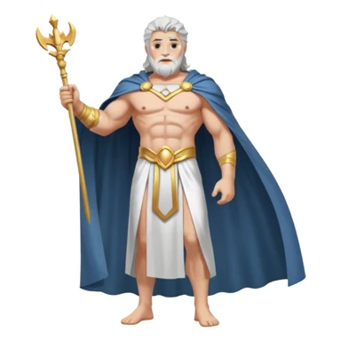 fullbody silverhair shirtless god ZEUS, white robe over shoulder and cape, standing still sticker