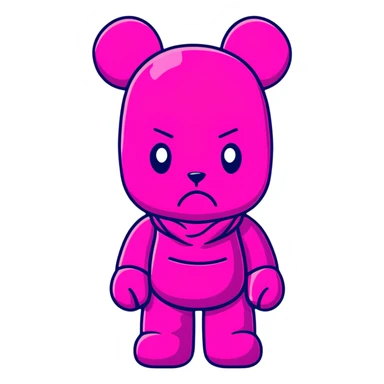 Bearbrick figure with classic KAWS crossed-out X eyes wearing a bright pink balaclava, colorful bear-shaped collectible toy sticker