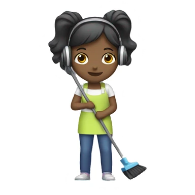 Girl cleaning with headphones on sticker