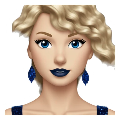 Realistic Taylor swift wearing navy blue glittery sequin bodysuit with tassels and gems and long hair with red lipstick and blue eyes  sticker