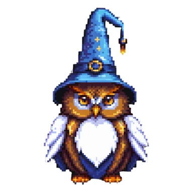 wise owl with a tall wizard hat sticker