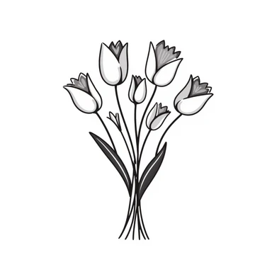 Bouquet of tulips with stems and leaves. Using specific pastel colors (dd9fb0, ffc6d3, a3bfc9, c4bee2, f1b091). Hand-drawn doodle style with delicate flower details. Multiple tulip blossoms in different stages of opening. Elegant floral design with transparent background. sticker