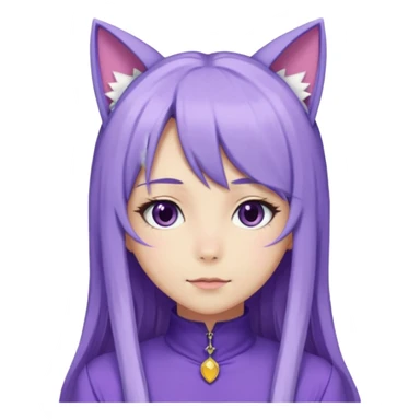 female anime character with long periwinkle hair and cat ears on her head. She is wearing a purple outfit with a high neckline and long sleeves.  sticker