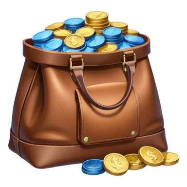 leather bag on top of blue coins stack sticker