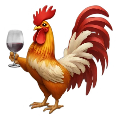 Rooster hanging baguette and glass of wine under his wings sticker