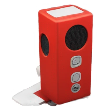 Create an emoji of a rectangular audio box that is in scarlett red and has two microphone inputs on the front sticker