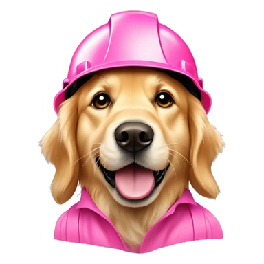 Golden Retriever with pink hard hat that is 48x48 sticker