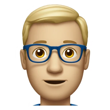 white man with glasses , no hairs who work in ikea  with blue top sticker