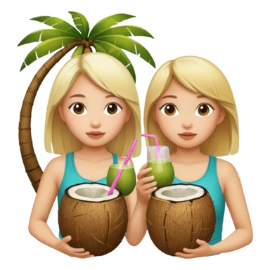 girls drinking out of a coconut one is Asian the other one is blonde  sticker
